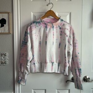 white pink & blue tie dye cropped sweatshirt extra wide cuffs